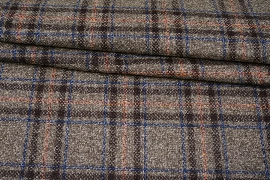 Твид шерстяной со льном и кашемиром CERRUTI Серо-коричневый в клетку BL H60/1 FF30 30102511