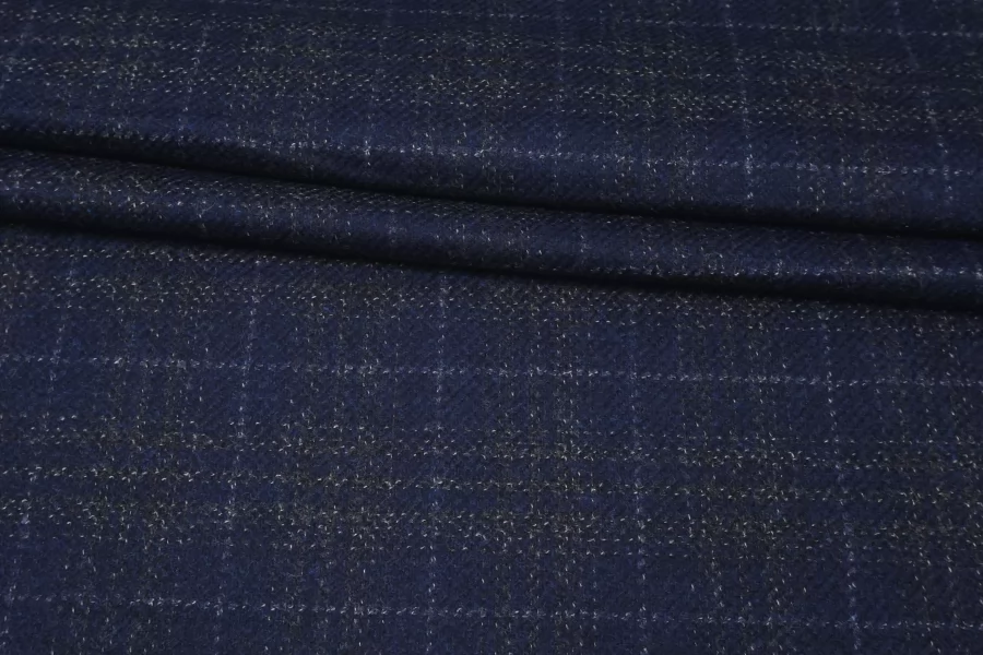 Твид шерстяной с кашемиром CERRUTI Синий в клетку BL H60/1 jj20 30102517