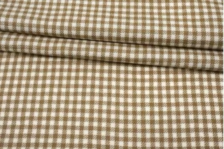 Твид костюмный шерстяной Гусиная лапка и клетка Бело-бежевый BNC H62 jj30 30102539