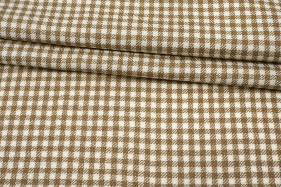 Твид костюмный шерстяной Гусиная лапка и клетка Бело-бежевый BNC H62 jj30 30102539