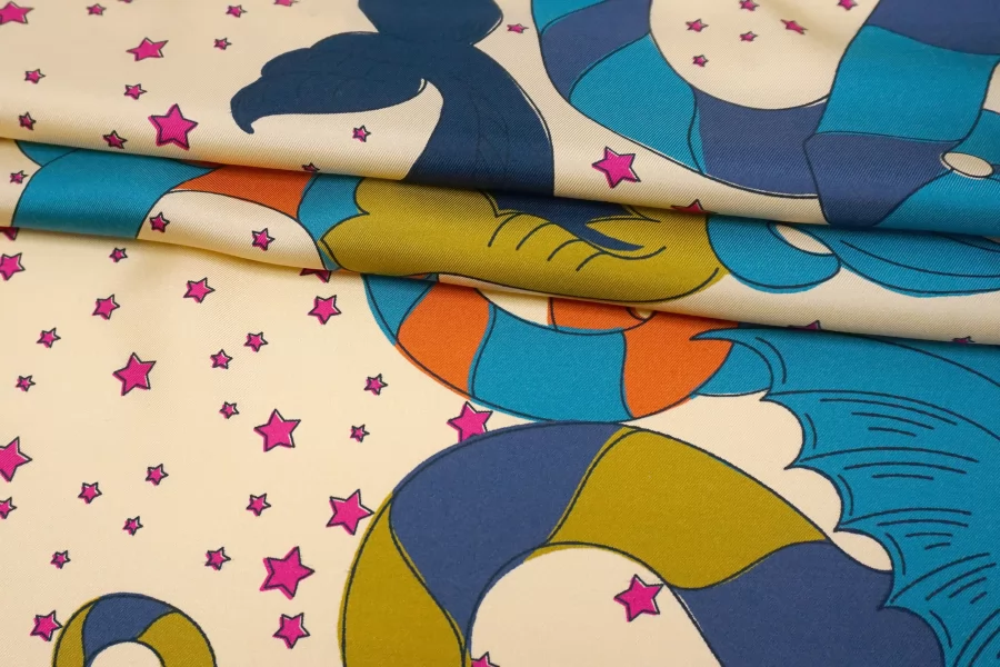 ОТРЕЗ 1,85 М (МЕЛКИЙ ДЕФЕКТ) Шёлковый твил ЦЕНА ЗА КУПОН 94 см MAX MARA Морские коньки MM (ДФ3) 3102560-1