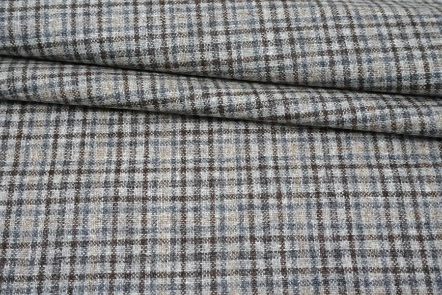 Твид шерстяной с кашемиром костюмный CERRUTI Клетка Серая BL H60/1 FF30 30102512
