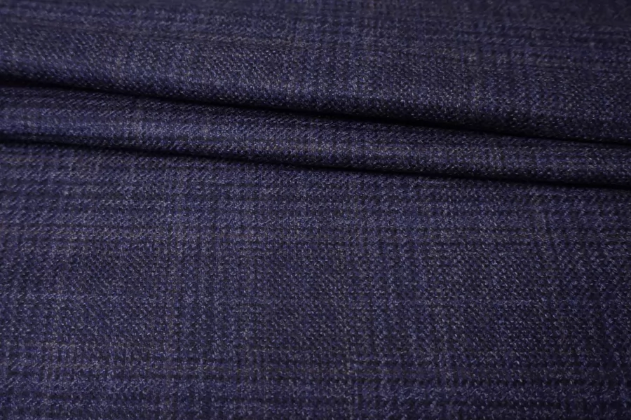 Твид шерстяной с кашемиром костюмный CERRUTI в клетку Синий BL H60/1 jj20 30102516