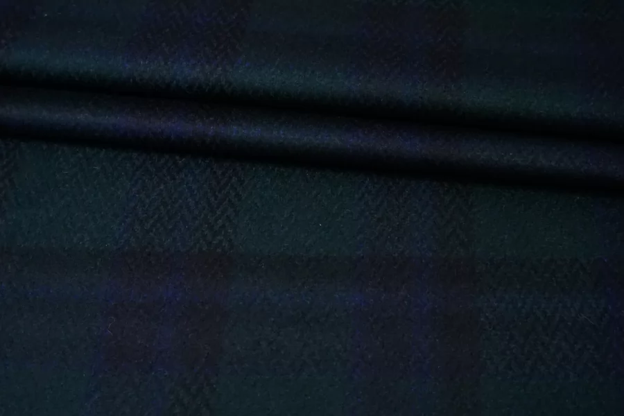 Шерсть костюмно-пальтовая Темно-зеленая Елочка и клетка BL H60/1 jj20 30102522