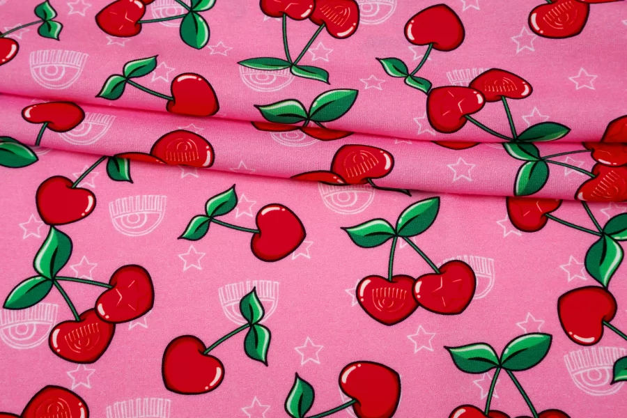 Трикотаж хлопковый Вишня на розовом Chiara Ferragni TRC H41/5 Q10 18072501