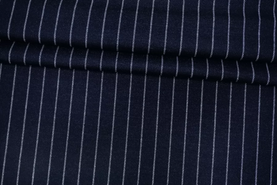 Трикотаж хлопковый с кашемиром и шёлком MAX MARA Тёмно-синий в белую полоску MM H41/4 X40 1102597