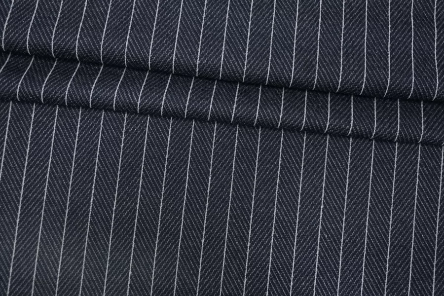 Трикотаж хлопковый MAX MARA Тёмный сине-серый в полоску и ёлочку MM H41/4 X40 1102599