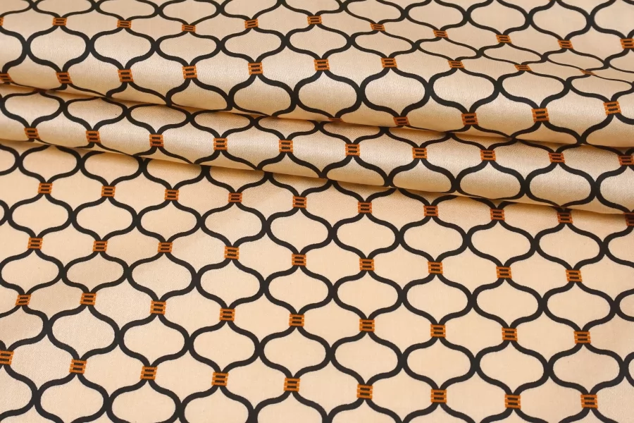 Атласная вискоза плательная Орнамент чёрно-бежевый SMF H21/2 H40 15052506