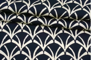 Атласная вискоза плательная Орнамент сине-молочный SMF H21/2 H30 15052507