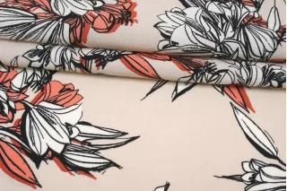 Вискоза креповая плательная Цветы на светло-бежевом SMF H21/9 i60 15052514