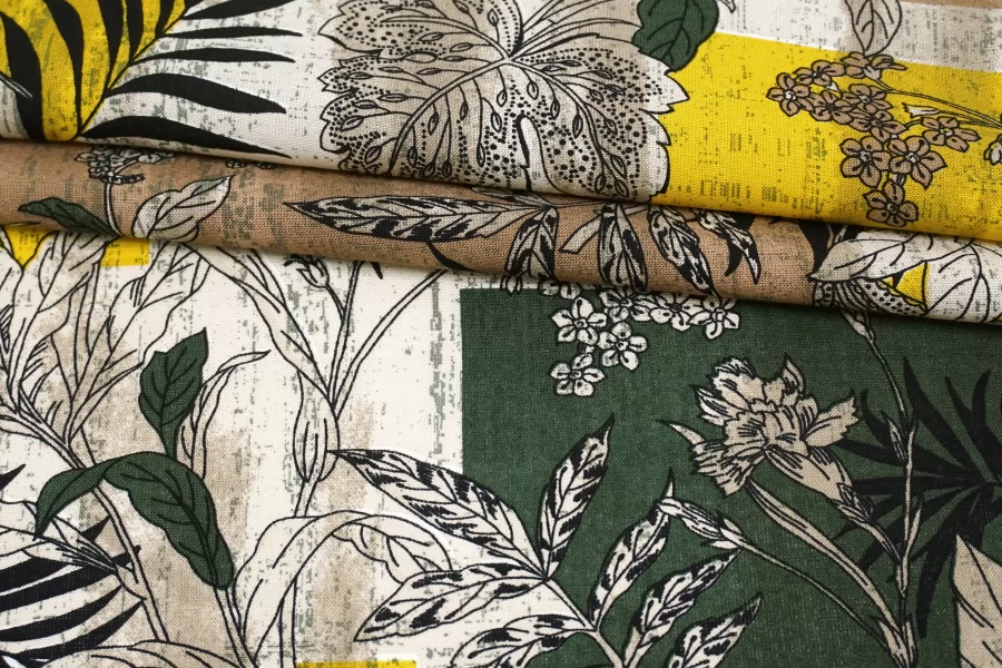 Вискоза плательная Цветы на бежево-жёлто-зелёном SMF H21/13 i20 15052517