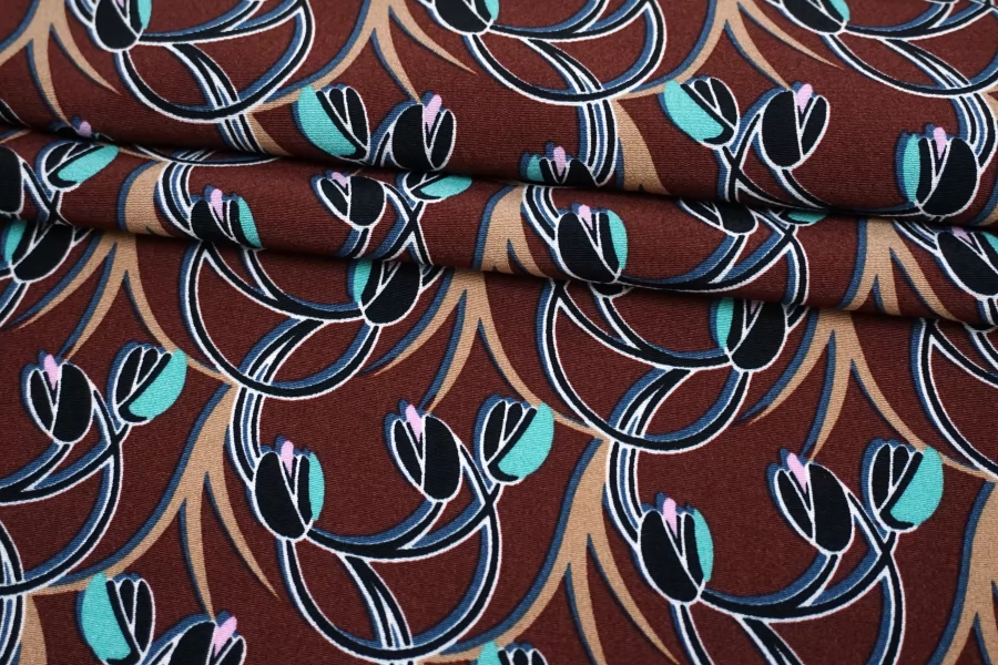 Вискоза креповая плательная Орнамент на бордово-коричневом IDT H21/5 H30 17062509