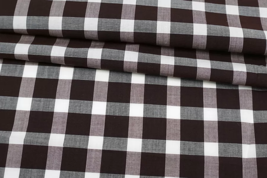 Хлопок рубашечный в клетку Коричнево-белый FRM Н6 B60 29062577