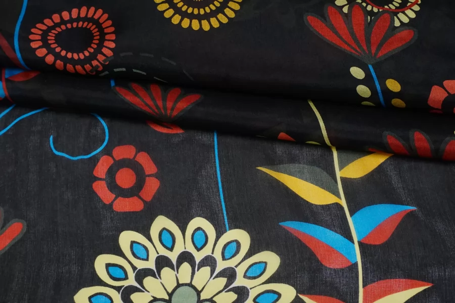 Батист шёлковый Цветы на чёрном BL H28/1 N50 30052514