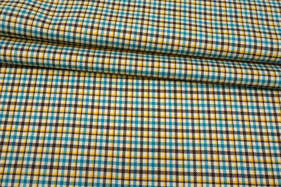 Костюмная шерсть GUCCI Бирюзово-жёлто-коричневая в клетку BL H62 FF40 3062515