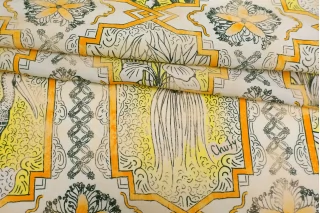 Крепдешин шёлковый варёный CHUFY Орнамент на белом MM H31 N20 14042524