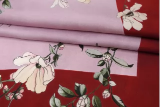 Шёлковый твил КУПОН MAX MARA Цветы на бордовом MM H31 N30 14042537