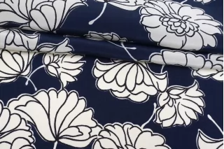 Крепдешин шёлковый Max Mara Цветы на тёмно-синем MM H31 N40 14042538