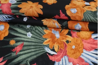 Лён с хлопком рубашечно-плательный MAX MARA Цветы на чёрном MM Н16 G20 14042555