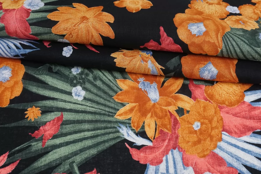 Лён с хлопком рубашечно-плательный MAX MARA Цветы на чёрном MM Н16 G20 14042555