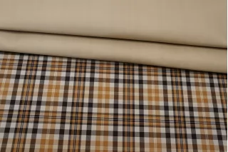 Плащевый хлопок водоотталкивающий дабл двусторонний BURBERRY Бежево-коричневая клетка BRS H53/2 jj00 4082627