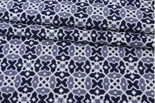 Жаккард хлопковый костюмный Бело-синий орнамент TRC H34/3 L00 11122528