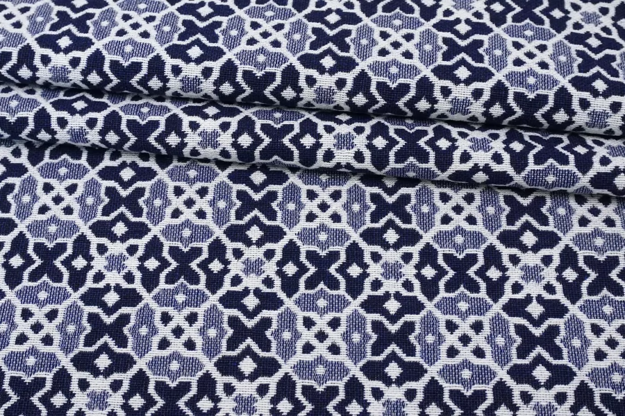 Жаккард хлопковый костюмный Бело-синий орнамент TRC H34/3 L00 11122528
