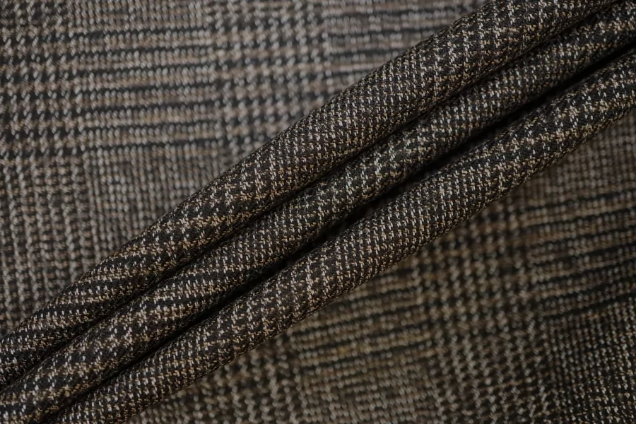 Костюмная шерсть в клетку и гусиную лапку Чёрно-коричневая TRC H60/1 FF40 11122551