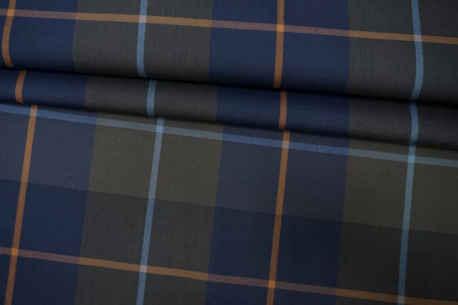 Хлопок плащевый водоотталкивающий в клетку THOM BROWNE Сине-зелёный TRC H53/4 KK30 12122537