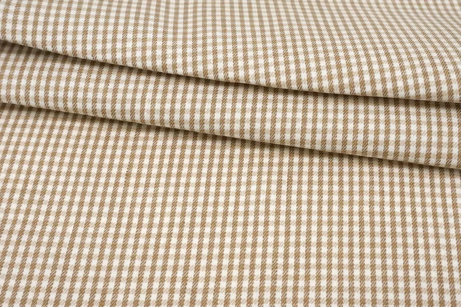 Хлопок-стрейч костюмный в клетку Бежево-молочный TRC H11/1 B70 12122549
