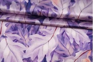 Атласный сирсакер шёлковый плательно-блузочный FORTE FORTE Листья на фиолетовом TRC H31/1 N30 12122554
