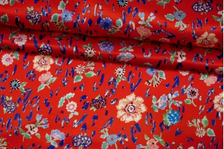 Атласный сирсакер шёлковый плательно-блузочный FORTE FORTE Цветы на красном TRC H31/1 N30 12122555