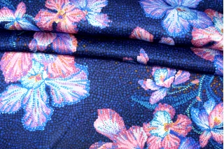 Атлас шёлковый плательно-блузочный FORTE FORTE Цветы на синем TRC H31/1 N30 12122564