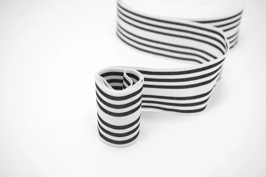 Резинка поясная  7 см  белая с черными полосками со сгибом  SHC40 17022605