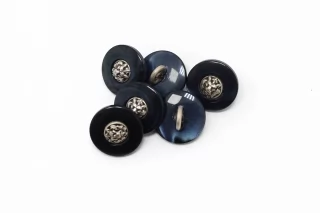 Пуговица пластиковая на ножке Синяя с серебряной вставкой 15 мм (К-3) 27112503