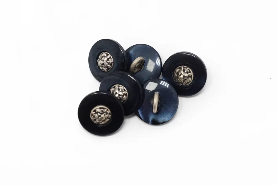 Пуговица пластиковая на ножке Синяя с серебряной вставкой 15 мм  (К-3)  27112503