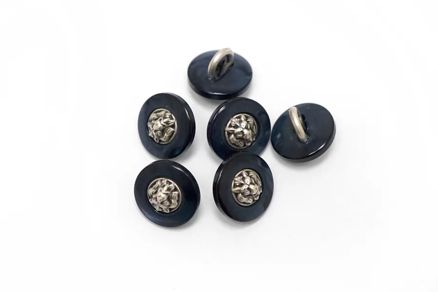 Пуговица пластиковая на ножке Синяя с серебряной вставкой 12 мм  (К-3)  27112504