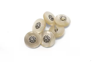Пуговица пластиковая на ножке Молочная с серебряной вставкой 15 мм (К-3) 27112505