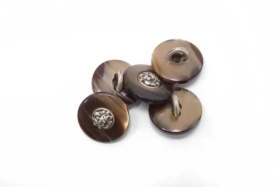 Пуговица пластиковая на ножке Коричневая с серебряной вставкой 15 мм  (К-3)  27112508