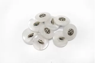 Пуговица пластиковая на ножке Белая с серебряной вставкой 15 мм (К-3) 27112511