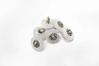 Пуговица пластиковая на ножке Белая с серебряной вставкой 12 мм (К-3) 27112512