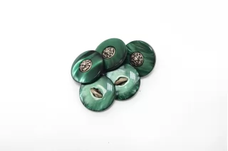 Пуговица пластиковая на ножке Зеленая с серебряной вставкой 18 мм (К-3) 27112513