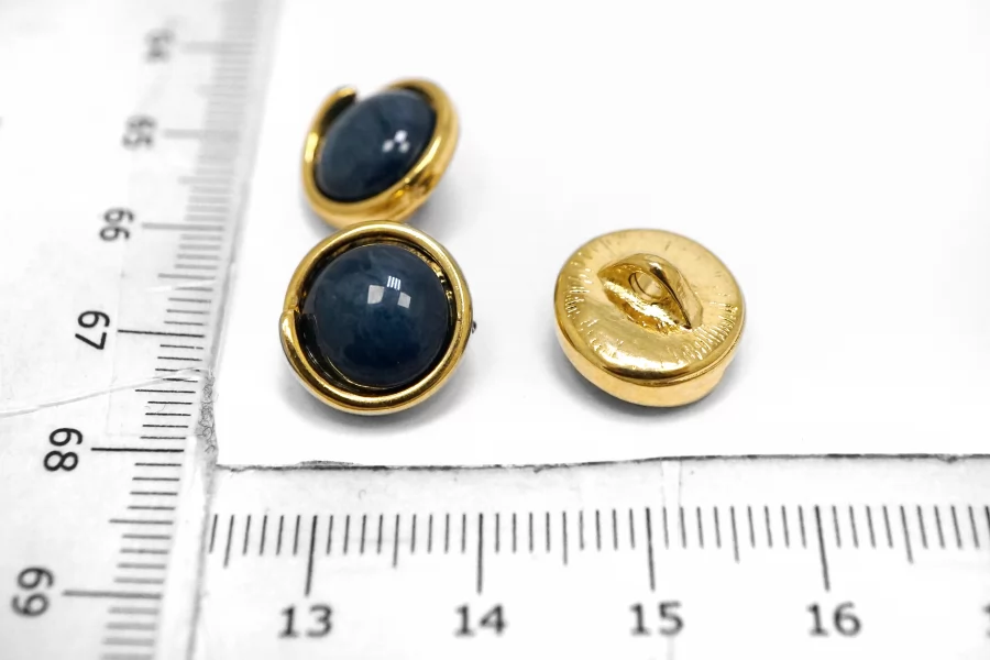 Пуговица металлическая Синяя в золоте 12 мм  (К-3) 27112523