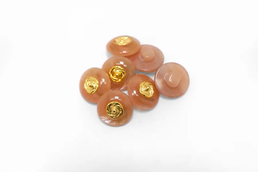 Пуговица пластиковая на ножке Пыльно- Розовая с золотой вставкой 12 мм  (К-3)  27112541