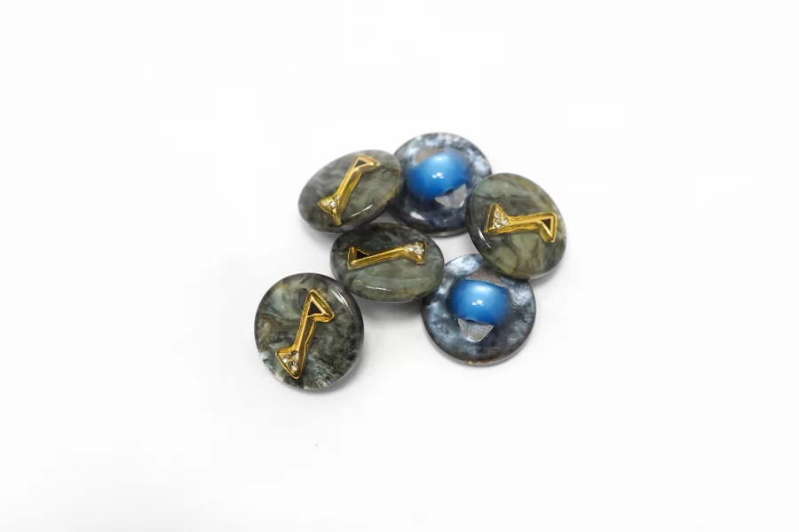 Пуговица пластиковая на ножке Серо-зелёная с золотой вставкой 15 мм  (К-3)  27112542