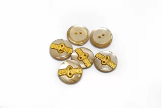 Пуговица пластиковая Бежевая с золотой вставкой 18 мм (К-3) 27112547