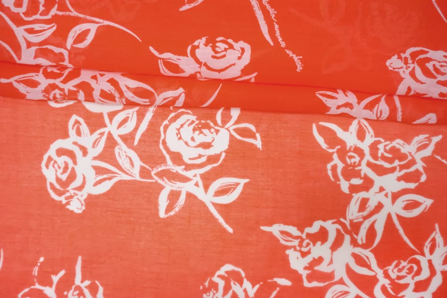 Батист хлопок с шёлком MAX MARA Цветы на коралловом MM H002 FF44 20042668