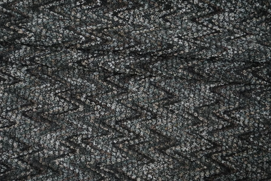 Трикотаж вязаный с шерстью MISSONI Чёрно-серо-голубой зигзаг CVC H49 Z70 20052661