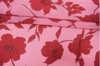 Крепдешин шёлковый Max Mara Цветы на розовом MM H001 FF44 21042609