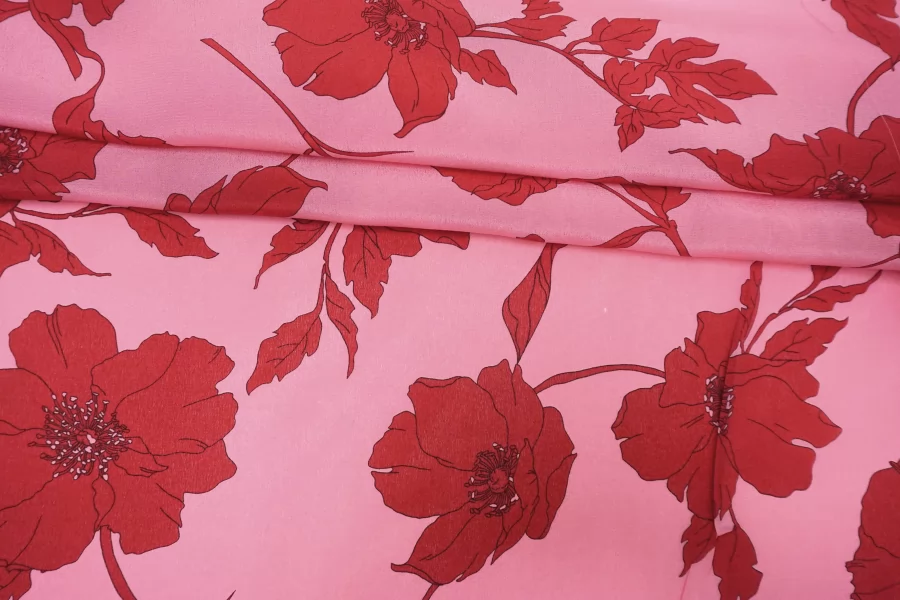 Крепдешин шёлковый Max Mara Цветы на розовом MM H001 FF44 21042609